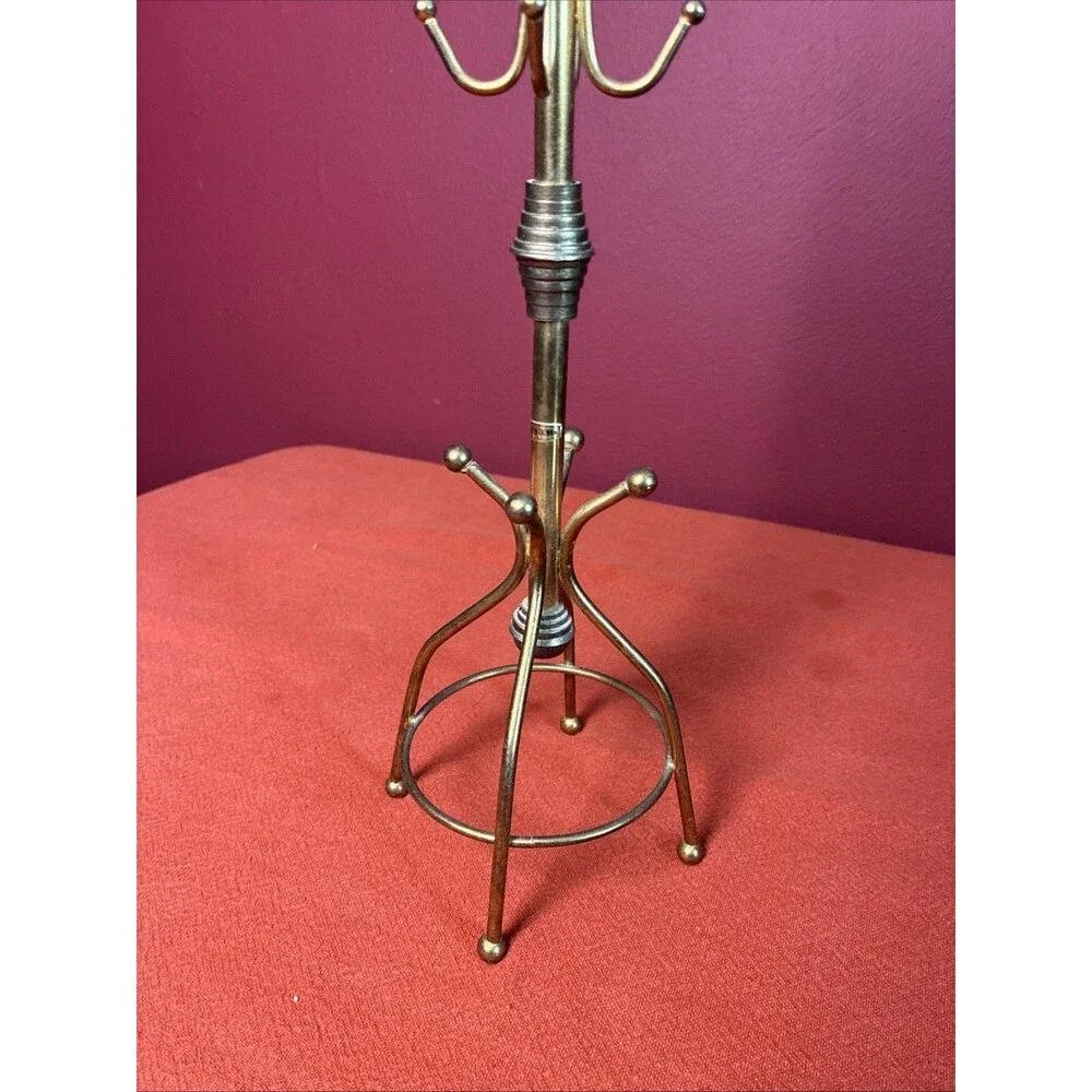 Vintage Brass Tone Coat Rack Jewelry Key Holder Stand Hall Tree Display 12 Inch